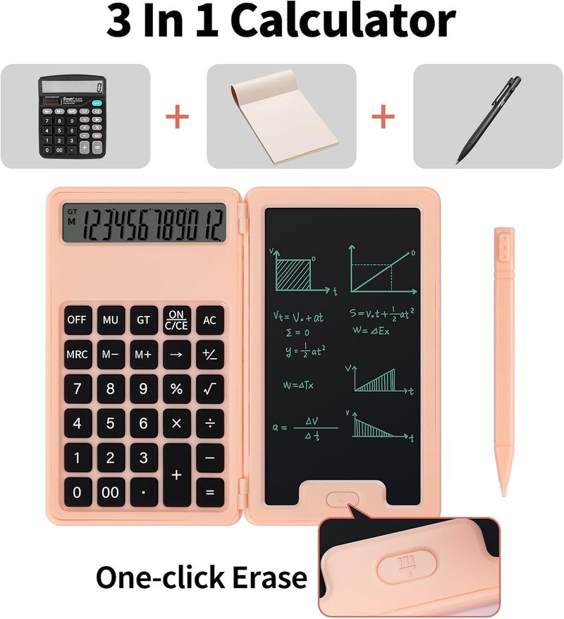 Pidada Desk Portable Basic Calculator with Notepad and Stylus, 12 Digit Large Display Multi-Function for Office, School, Home & Basic Financial (Pink) - Image 2